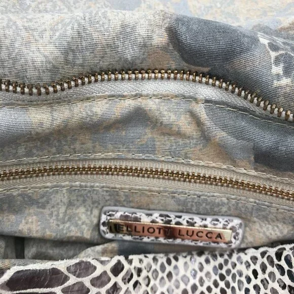 Elliott Lucca Gray Snakeskin Leather Style Pocket Double Handle Shoulder Bag - Picture 7 of 16